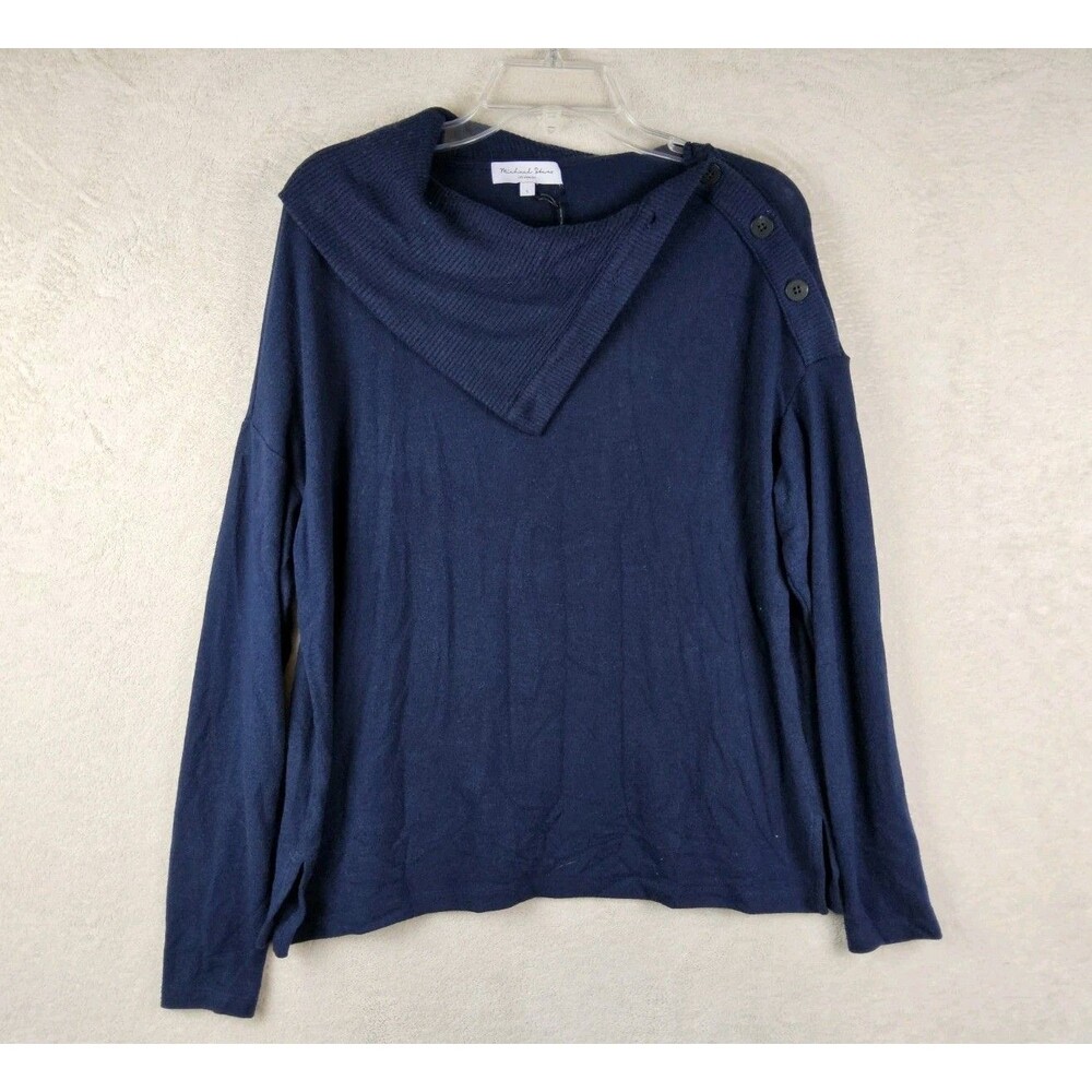 Michael Stars Boxy Top Turtleneck Brushed Jersey Sweater Navy Size S